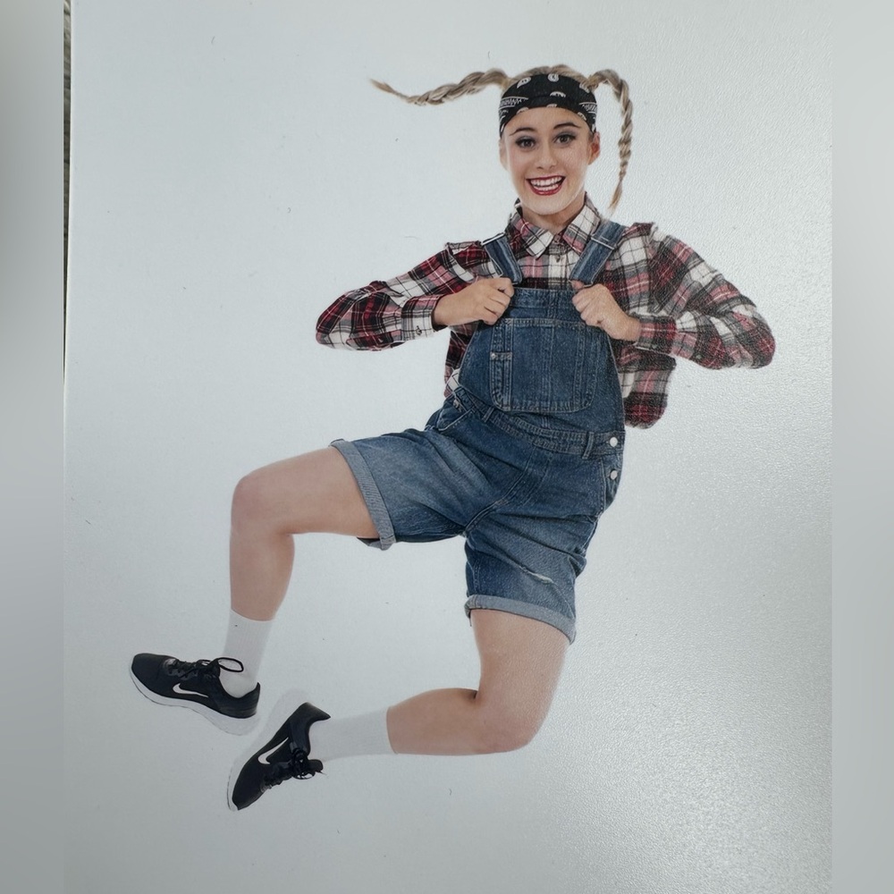 H&R Red &White Plaid Shirt & DENIM Short Overalls Shirt Size Scarecrow C…